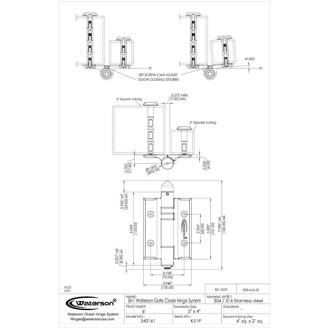 Outdoor Hinges | Metal Gate Hinges | 7ft | SS304 | K51P-B3 | 3 Pack