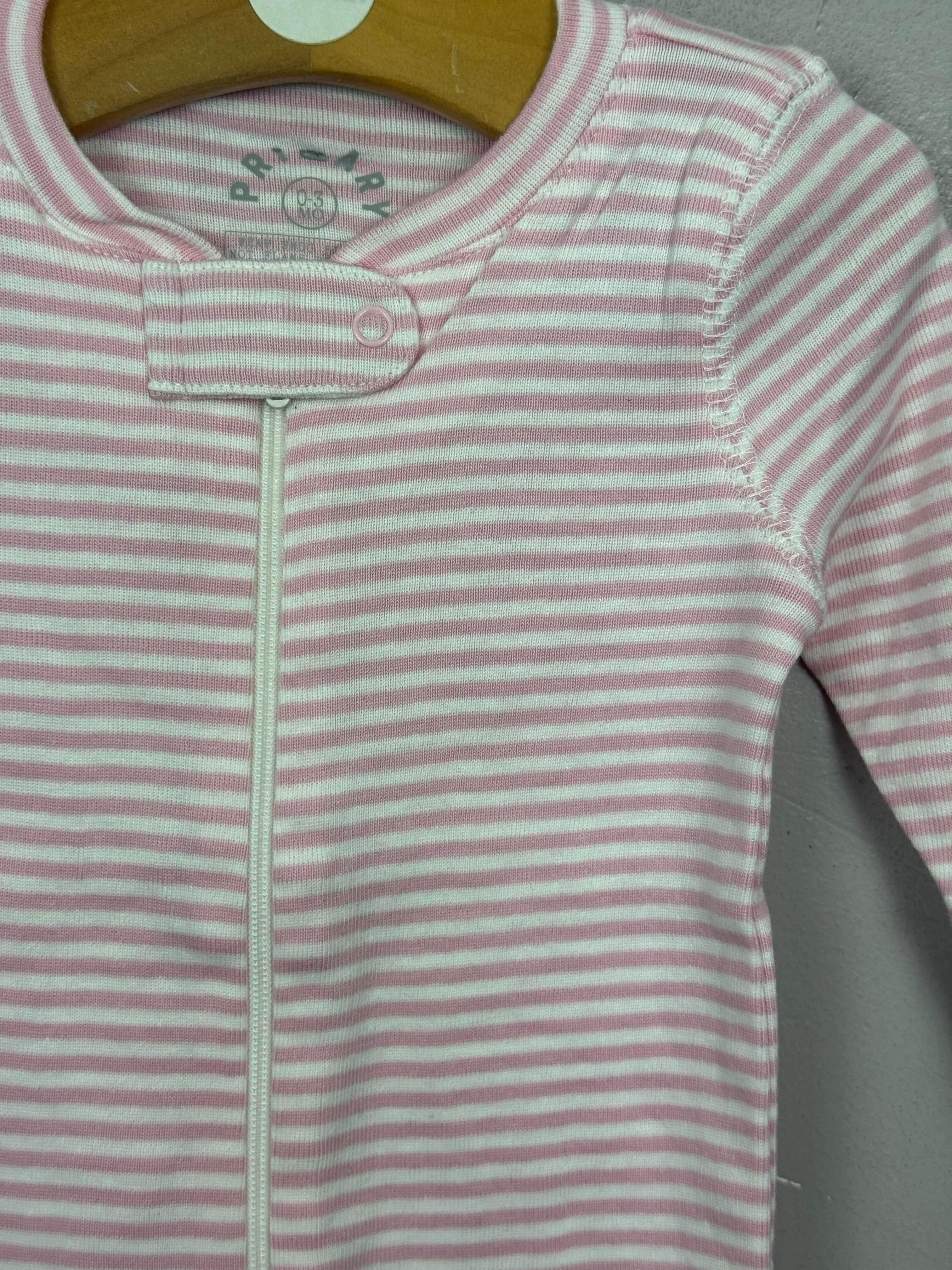Primary Organic Sleepsuit - Fine stripes, Pink (New) newborn, 0-3m