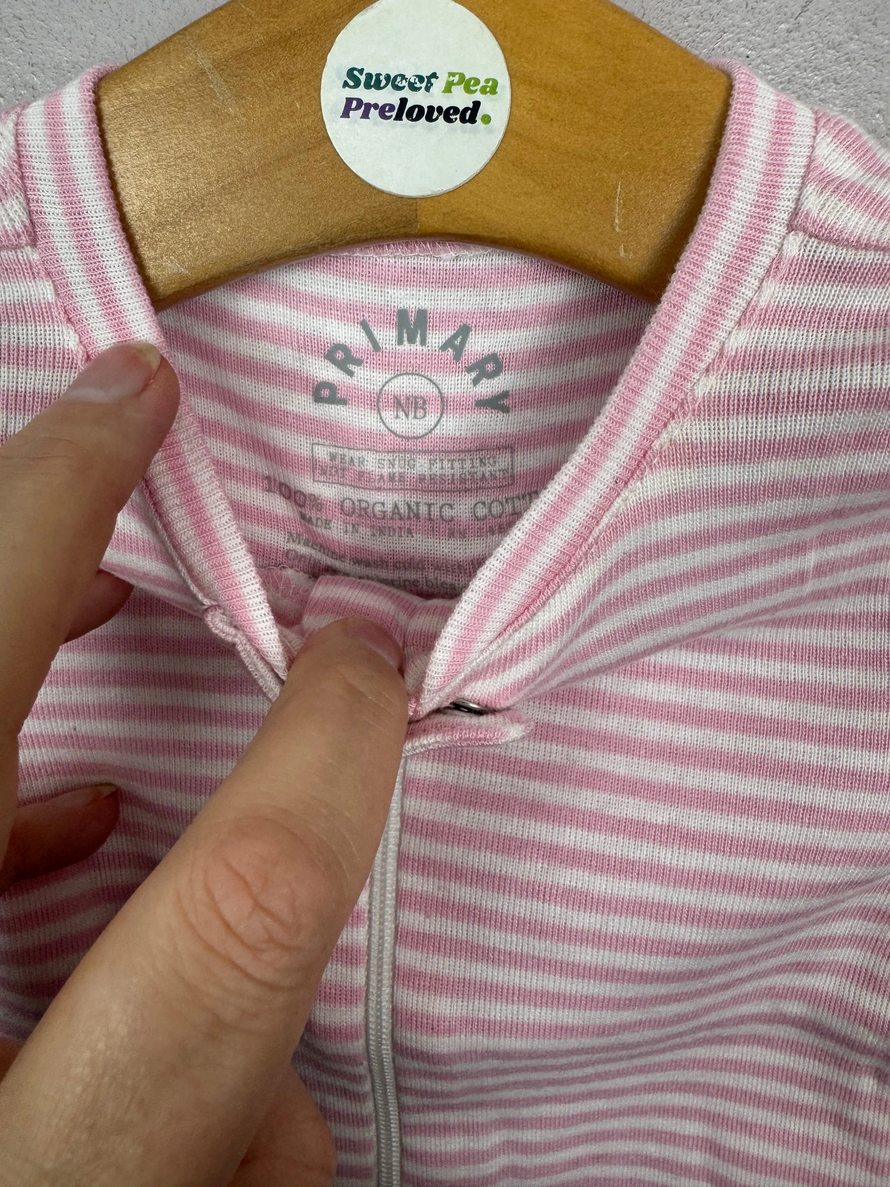 Primary Organic Sleepsuit - Fine stripes, Pink (New) newborn, 0-3m