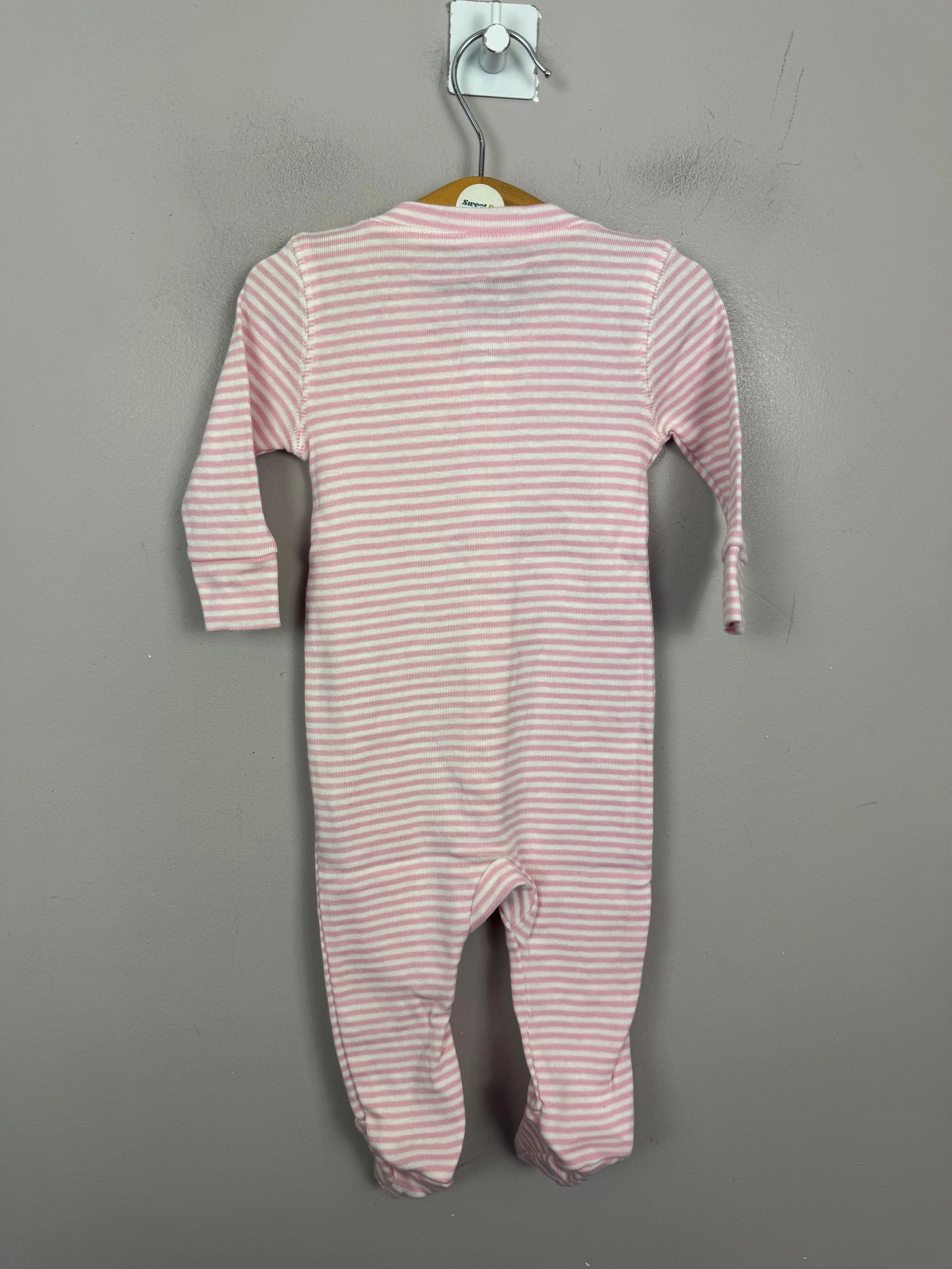 Primary Organic Sleepsuit - Fine stripes, Pink (New) newborn, 0-3m