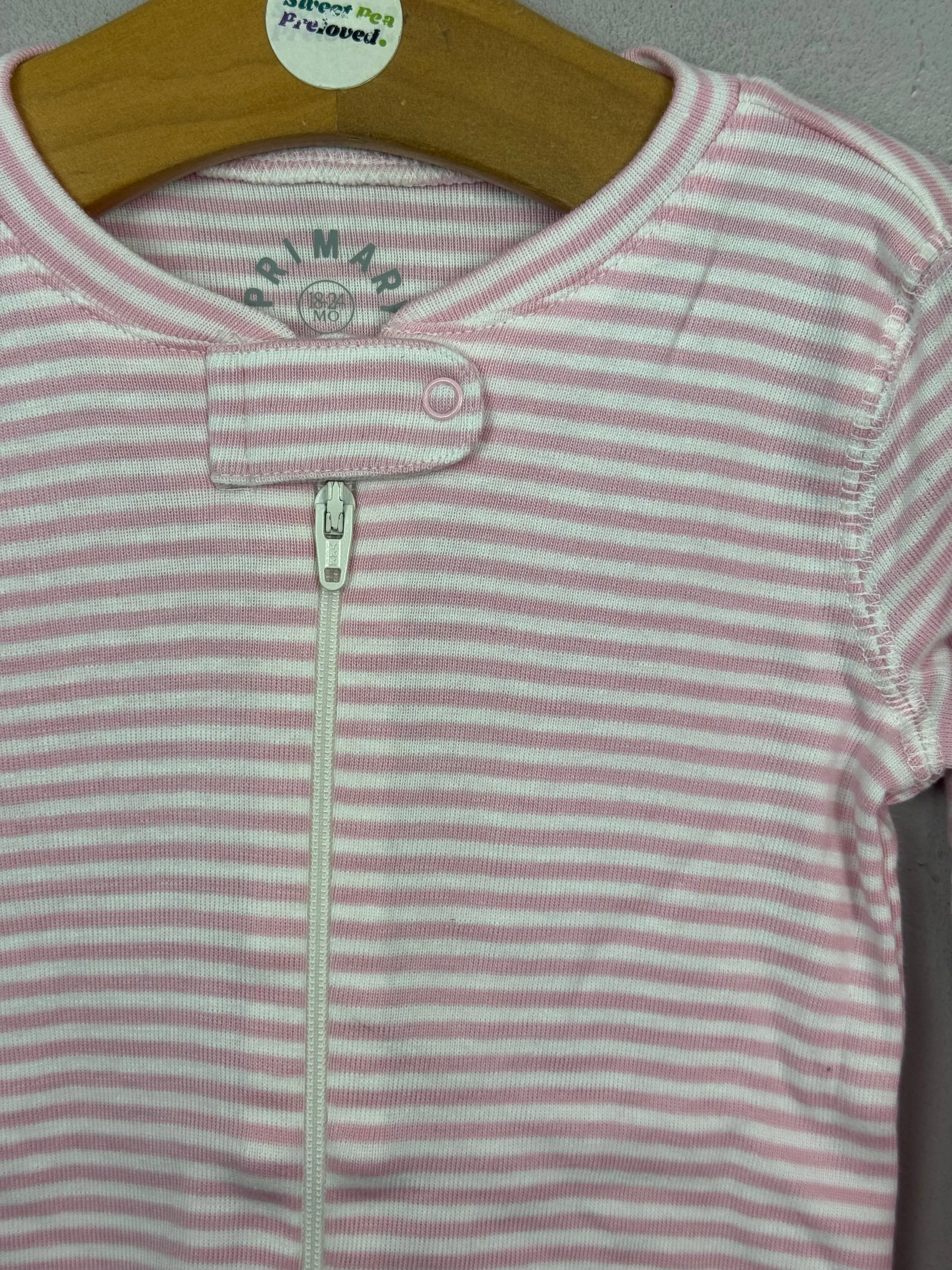 Primary Organic Sleepsuit - Fine stripes, Pink (New) newborn, 0-3m