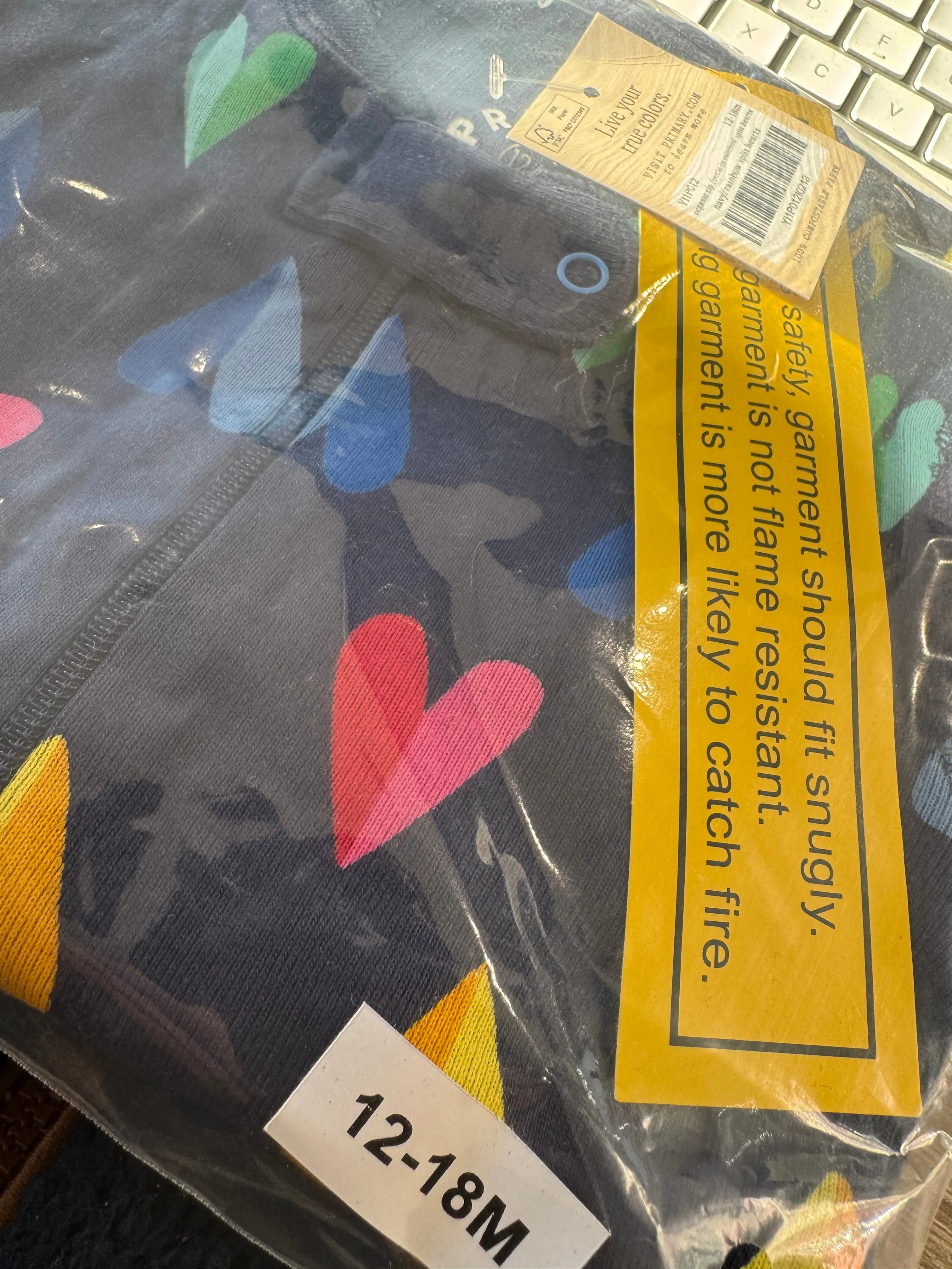 Primary Organic Sleepsuit - Navy Split Hearts (New) 0-3m, 6-9m, 12-18m