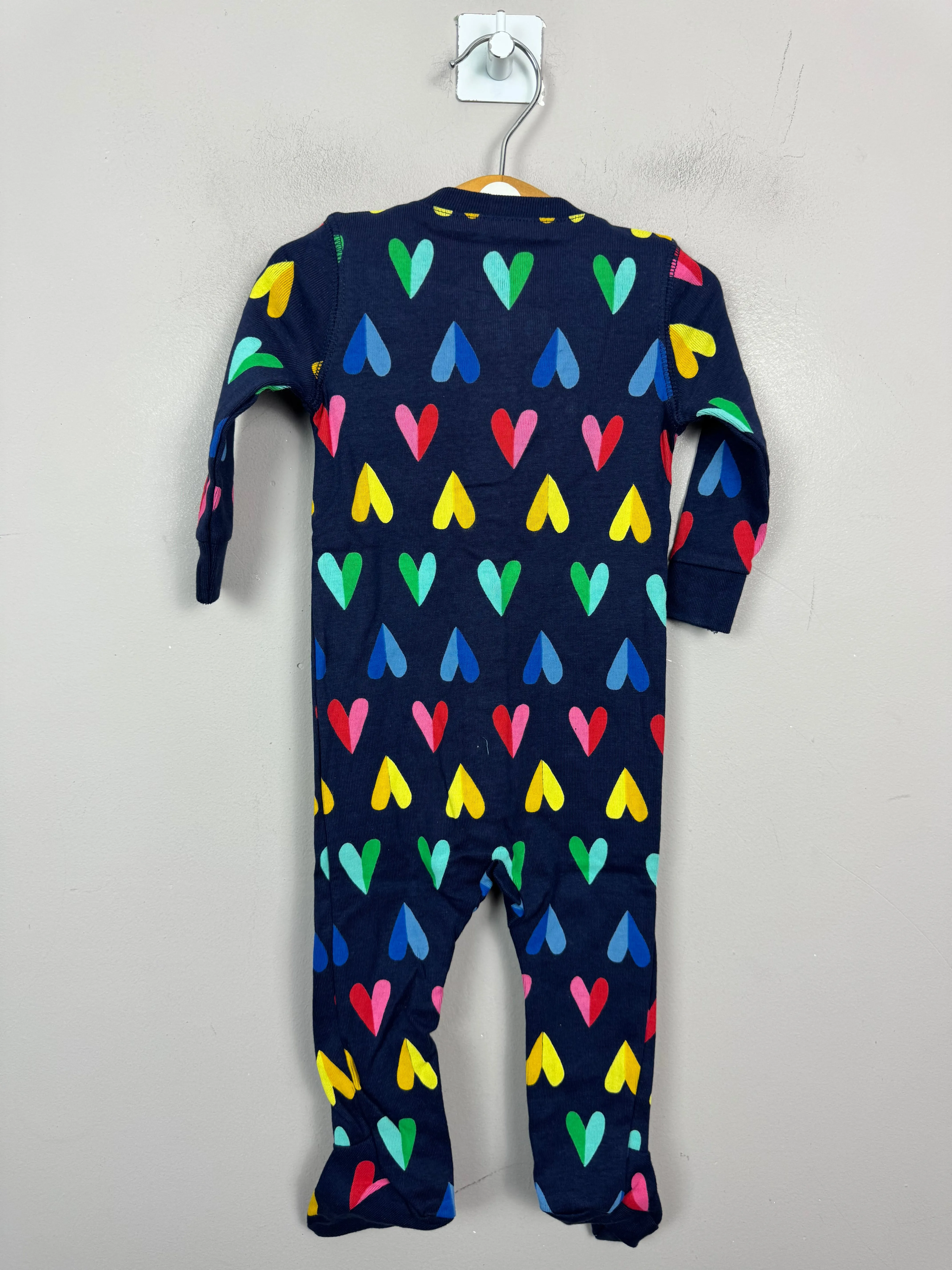 Primary Organic Sleepsuit - Navy Split Hearts (New) 0-3m, 6-9m, 12-18m