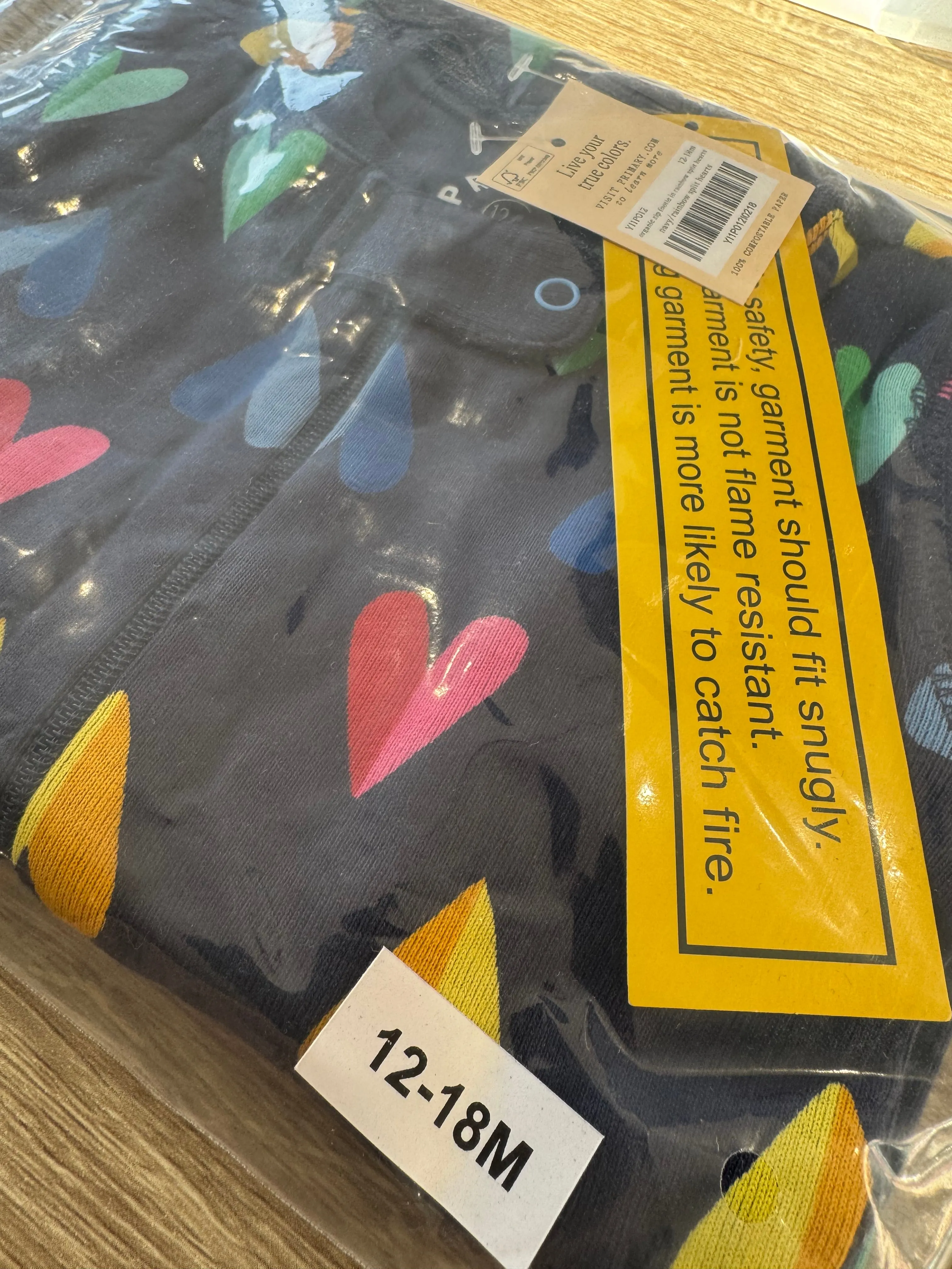 Primary Organic Sleepsuit - Navy Split Hearts (New) 0-3m, 6-9m, 12-18m