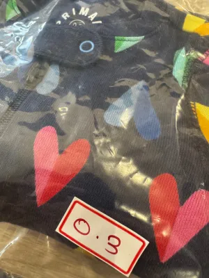 Primary Organic Sleepsuit - Navy Split Hearts (New) 0-3m, 6-9m, 12-18m
