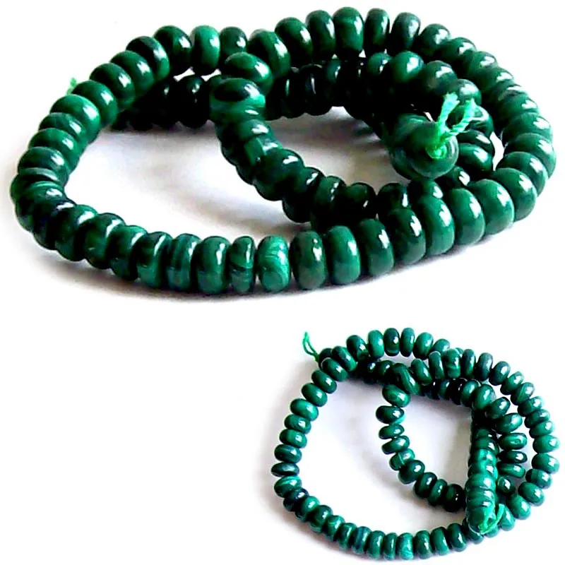 Rare Malachite Congo rondelles 7-8mm smooth green stone - 7 beads