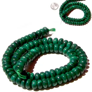 Rare Malachite Congo rondelles 7-8mm smooth green stone - 7 beads