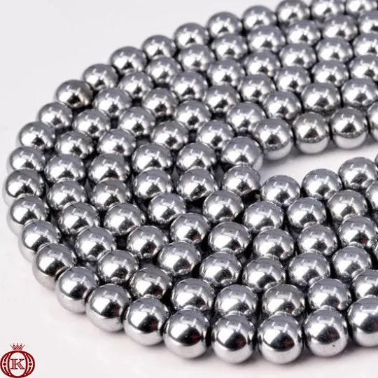 Silver Hematite Beads Smooth Round