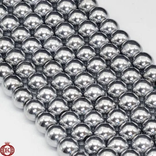 Silver Hematite Beads Smooth Round