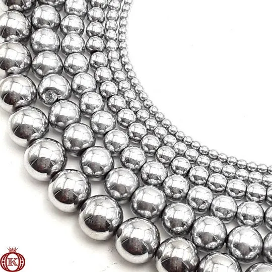 Silver Hematite Beads Smooth Round