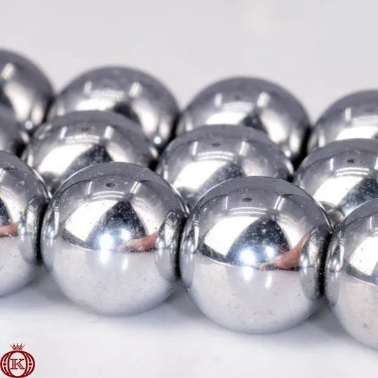 Silver Hematite Beads Smooth Round