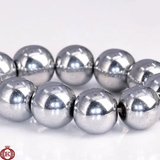 Silver Hematite Beads Smooth Round