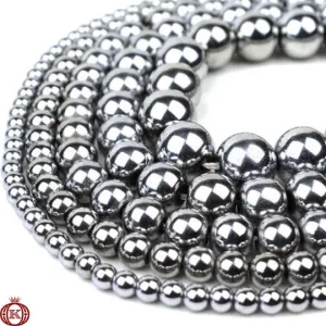 Silver Hematite Beads Smooth Round