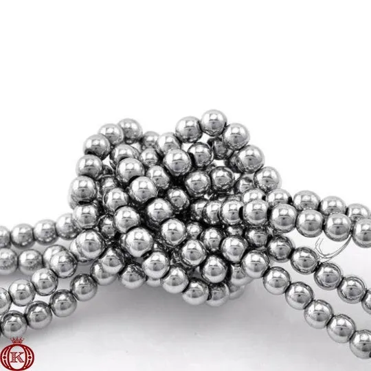 Silver Hematite Beads Smooth Round