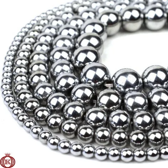 Silver Hematite Beads Smooth Round