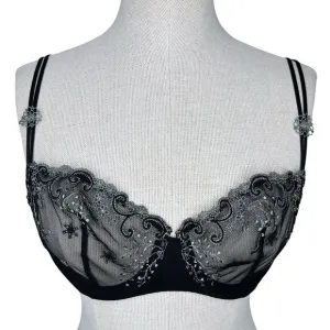 Simone Perele Delice Sheer Lace Bra sz 32D * Mesh Scallop Trim Floral Embroidery