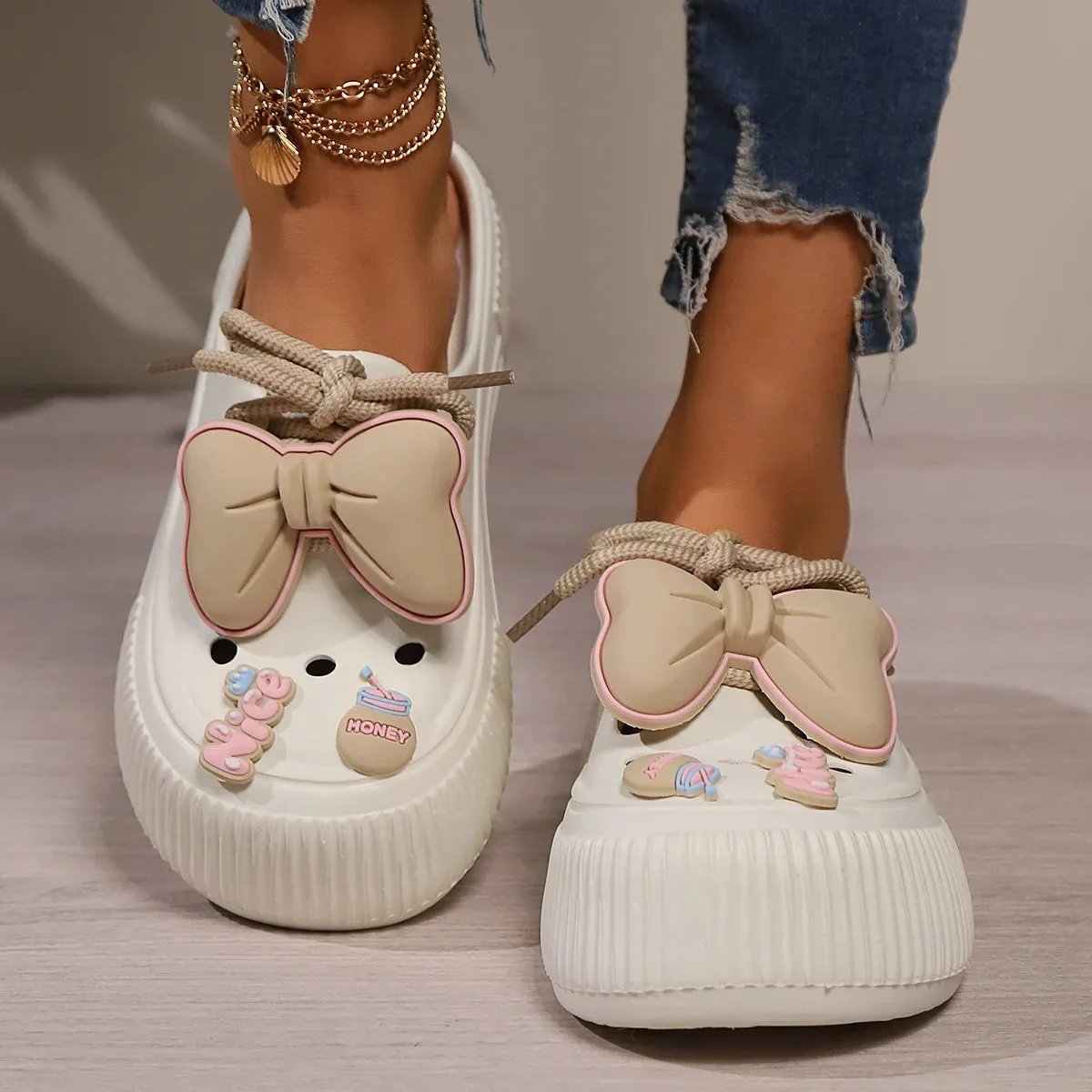 Summer Women Slippers Platform Bow Decoration Clogs Garden Shoes Comfortable Beach Sandal Chunky Slippers Soft Slides For Female