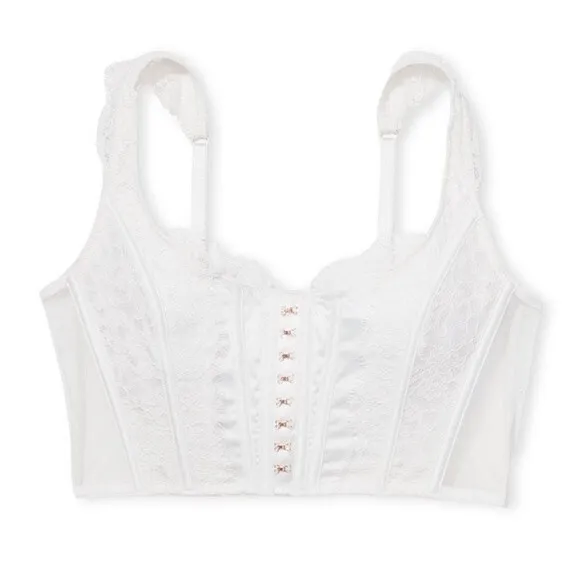 Victoria’s Secret Hook and Eye White Unlined Lace Up Corset Top Small