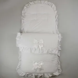 White Footmuff / Cosy Toes With Satin Bows