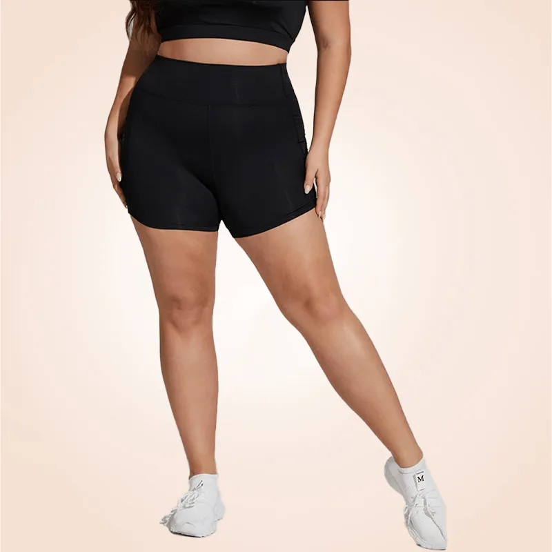 Wide Band Plus Size Contrast Mesh Sports Yoga Shorts