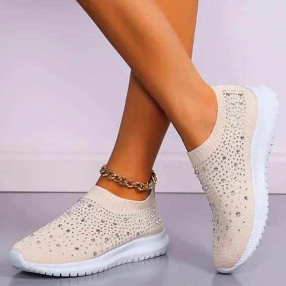 Women's Crystal Breathable Orthopedic Slip-On Walking Shoes