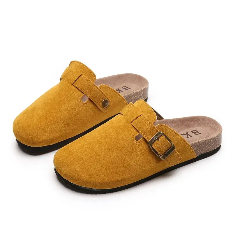 Women's Shoes Women's Closed Toe Slippers Cow Suede Leather Clogs Women's Sandals Retro Fashion Garden Mule Clog Slide 2024 New