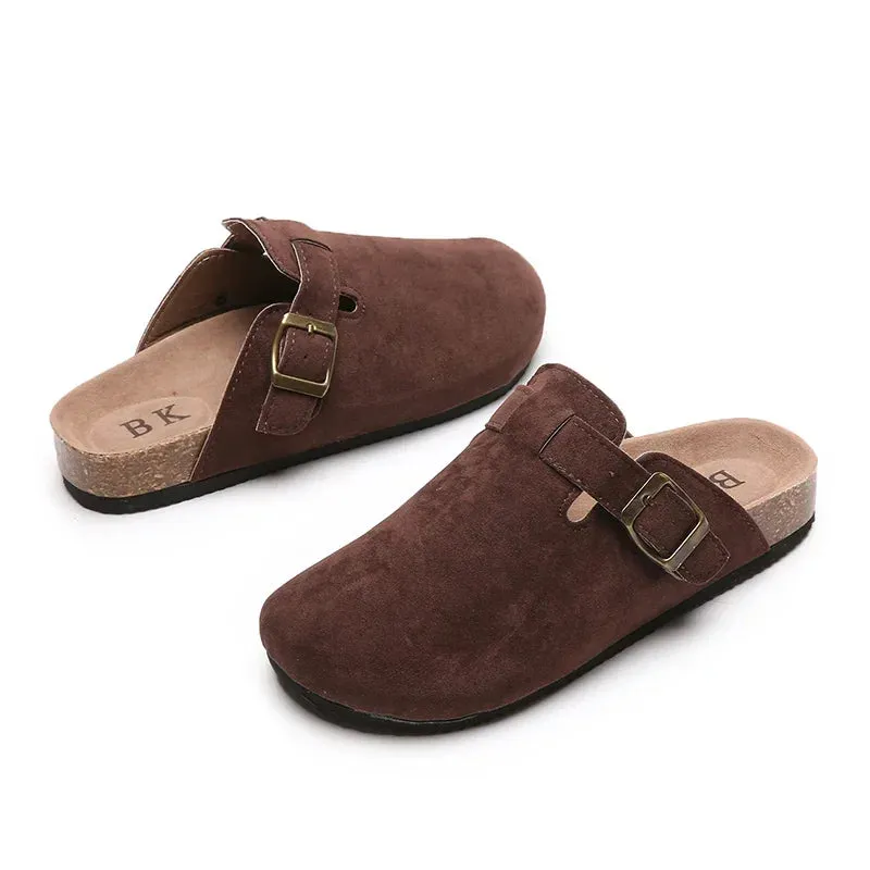 Women's Shoes Women's Closed Toe Slippers Cow Suede Leather Clogs Women's Sandals Retro Fashion Garden Mule Clog Slide 2024 New