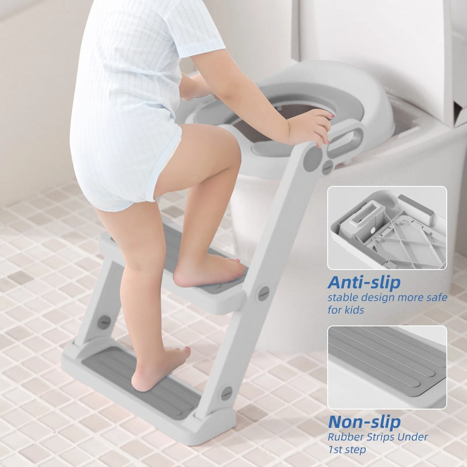 XJD Potty Training Seat for Toddler Toilet with Step Ladder for Kids Boys Girls Potty Training Toilet Adjustable Comfortable PU Safe Potty Seat with Anti-Slip Pads